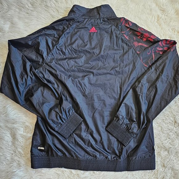 Adidas Climaproof Women's Black and Pink Floral Full Zip Track Running Jacket L - Picture 3 of 8